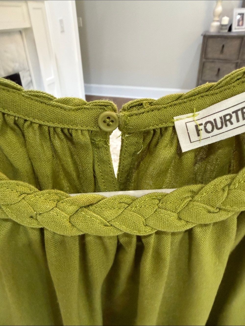 Olive Braided-Neck Flutter Sleeve Blouse - Picture 11 of 16